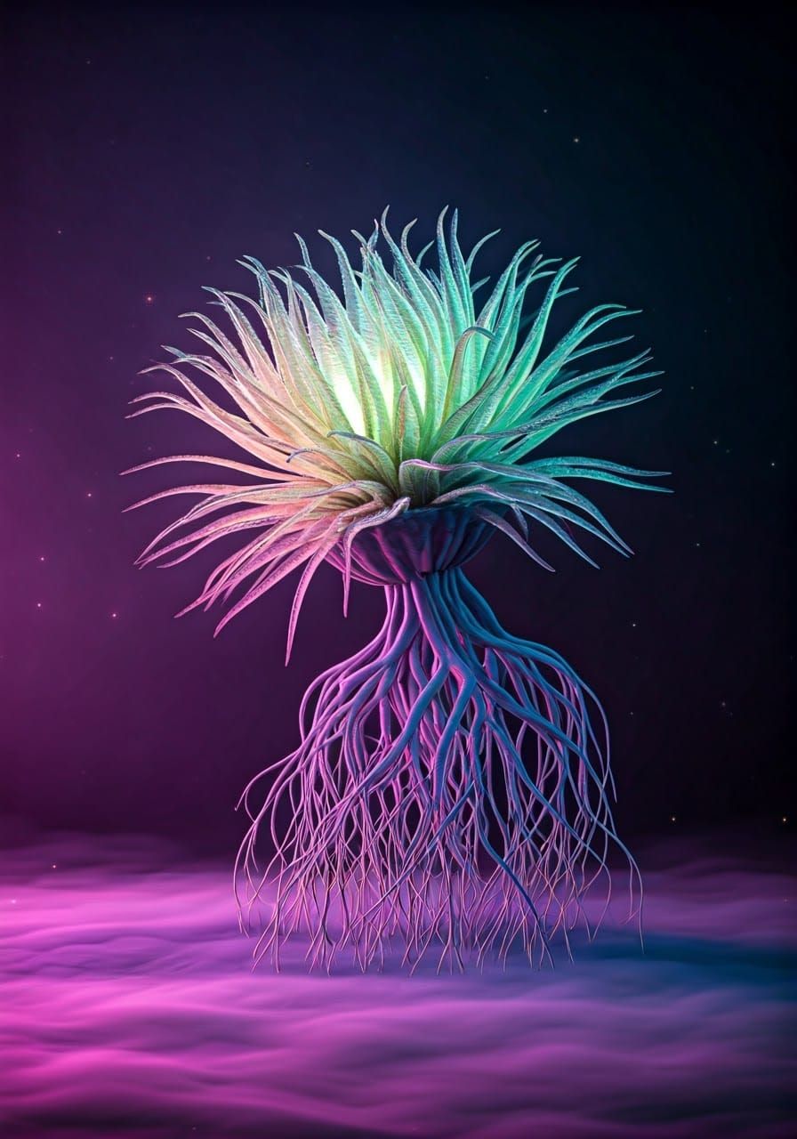 Luminous Bioluminescent Plant in Ethereal Mist