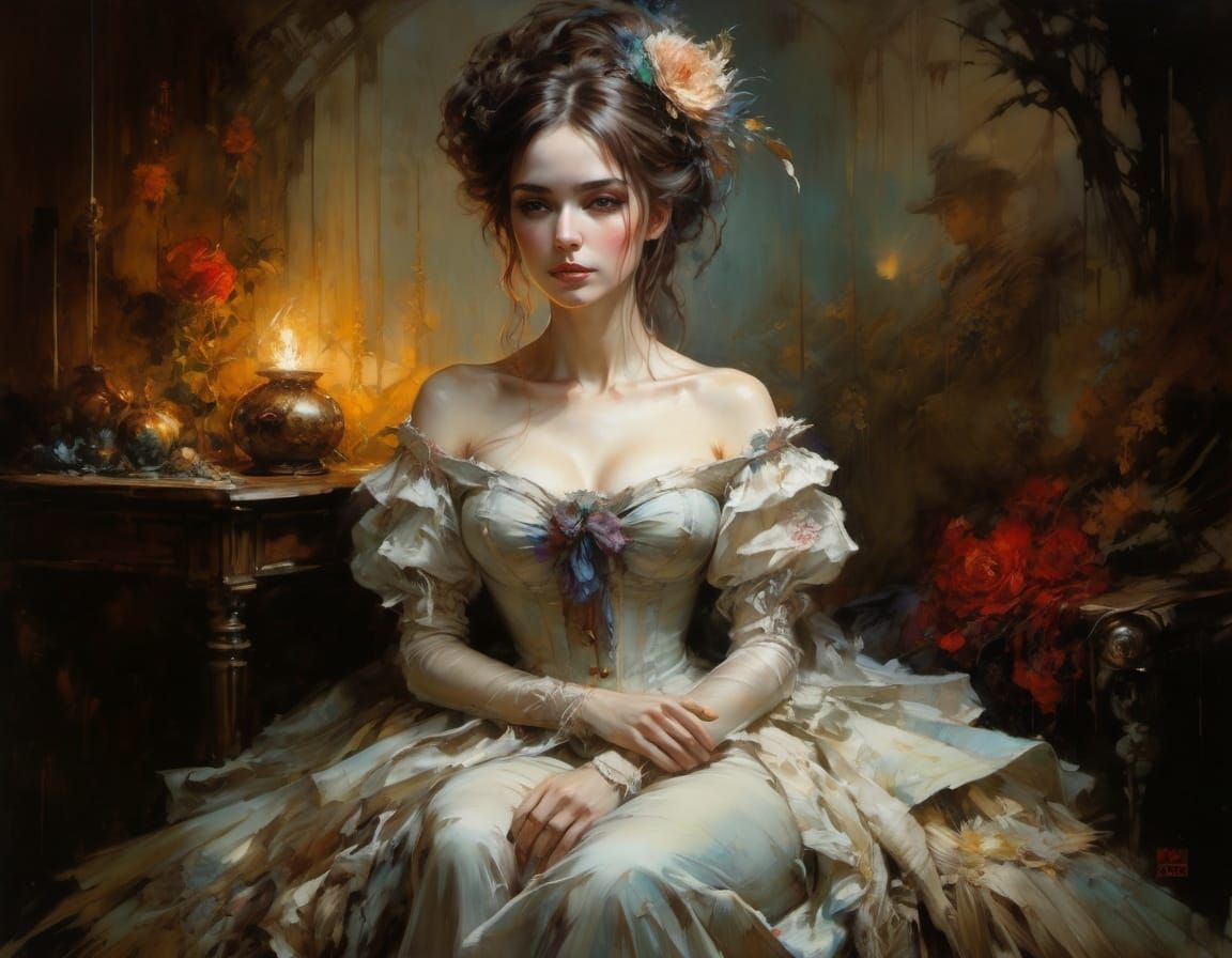 Stunning Victorian Woman in Elegant Oil Painting Style