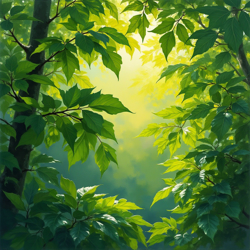 Lush Green Leaves in Impressionist Style