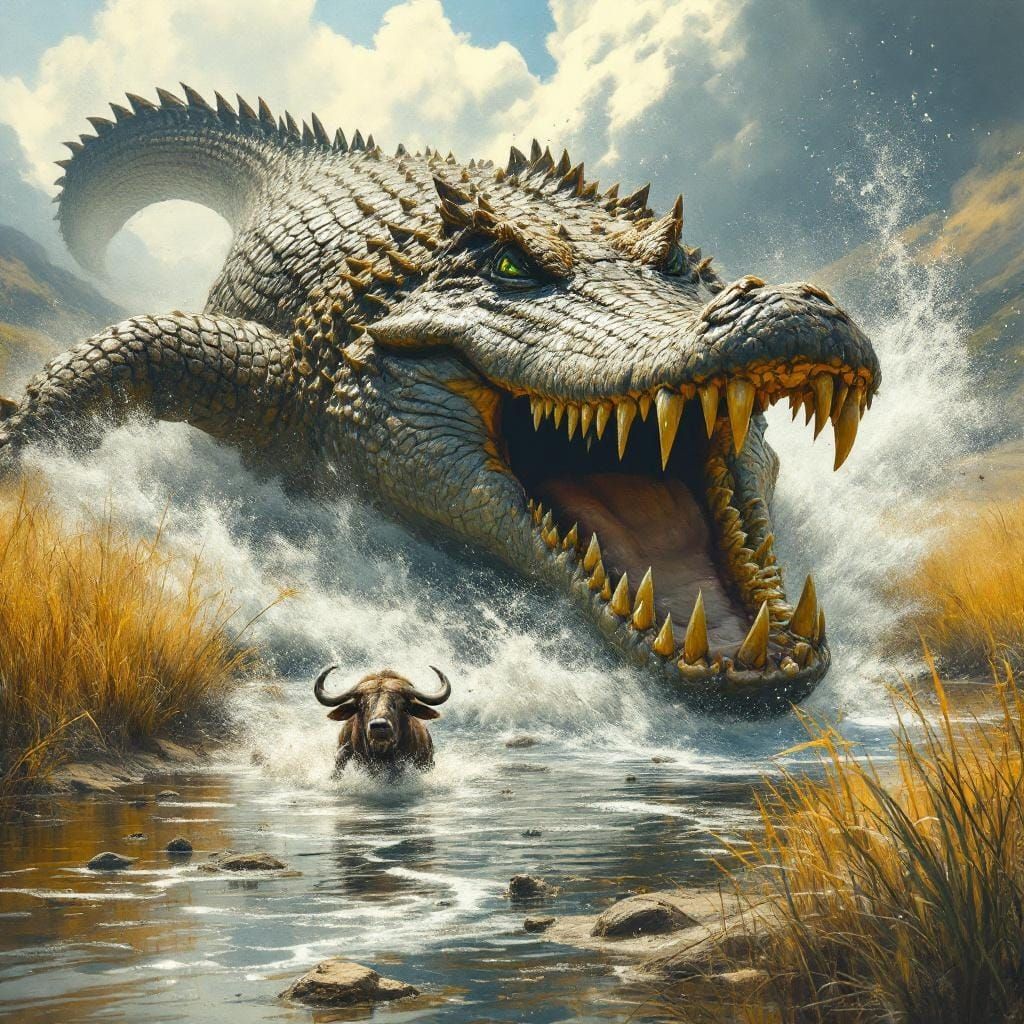 Giant Crocodile Attack on the African Savannah