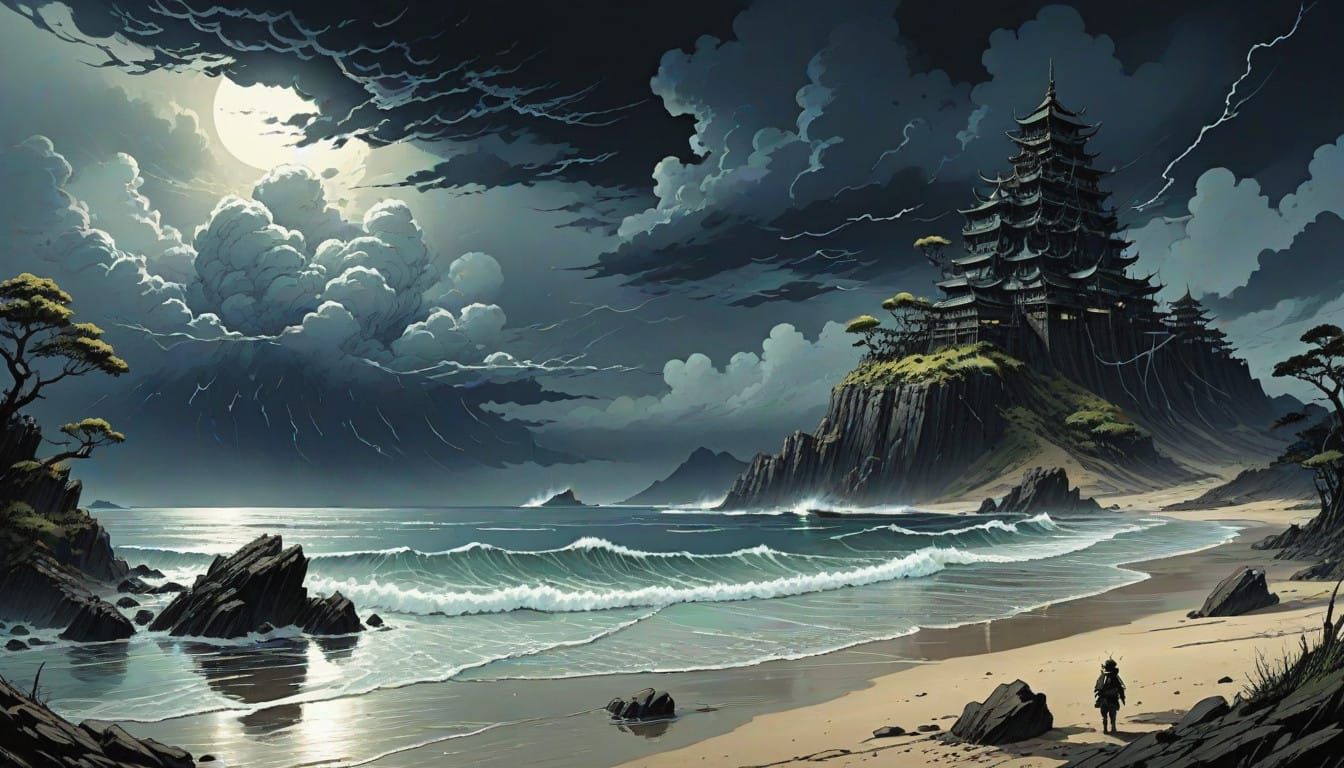 Majestic Abandoned Shore in Eerie Stormy Landscape