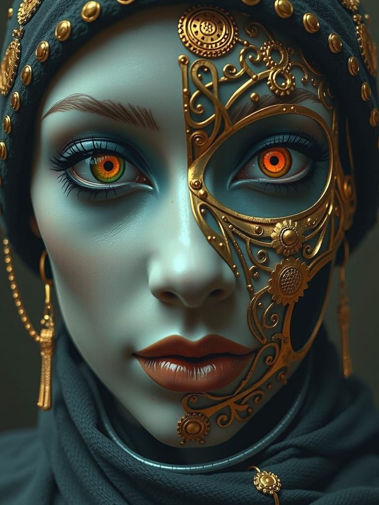 Beautiful Robot Face with Gothic and Octo Elements