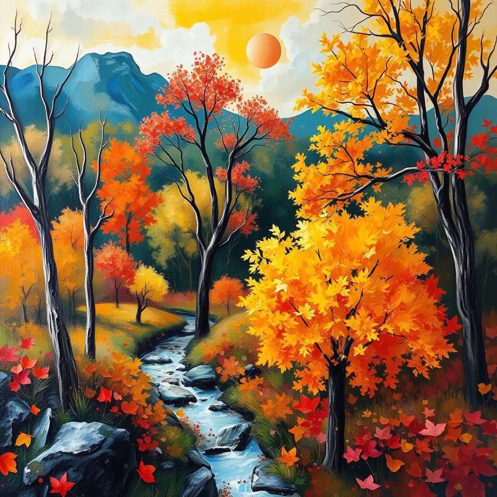 Expressive Autumn Landscape Painting in Oil and Water