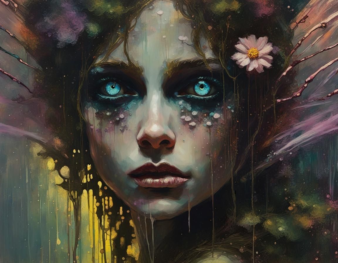 Ethereal Psychedelic Fairy in Acrylic Pour Art