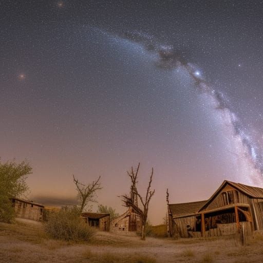 Spectacular Starry Sky Over Western Ghost Town