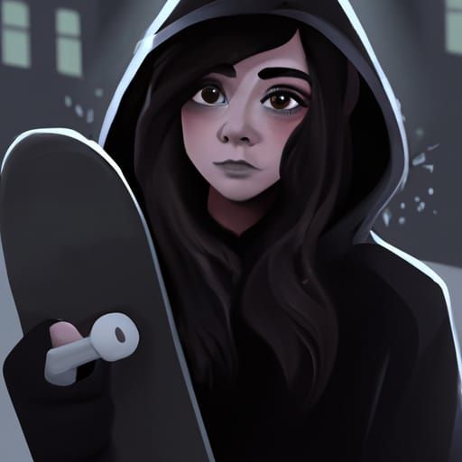 Sad Girl Skater Portrait in Hyperdetailed Digital Art