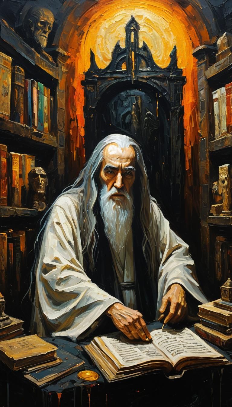 Mystical Wizard Portrait in Impasto Oil Painting Style