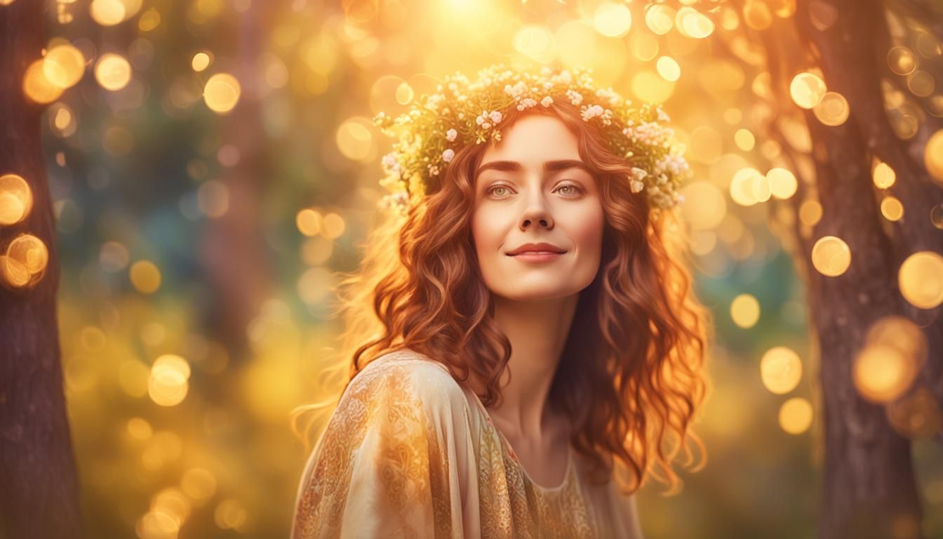 Woman's Joyful Transformation: A Digital Art Nouveau Portrai...