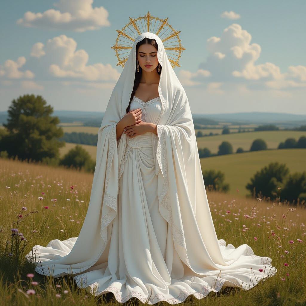 Ethereal Woman in Sacred Pain and Timeless Grace