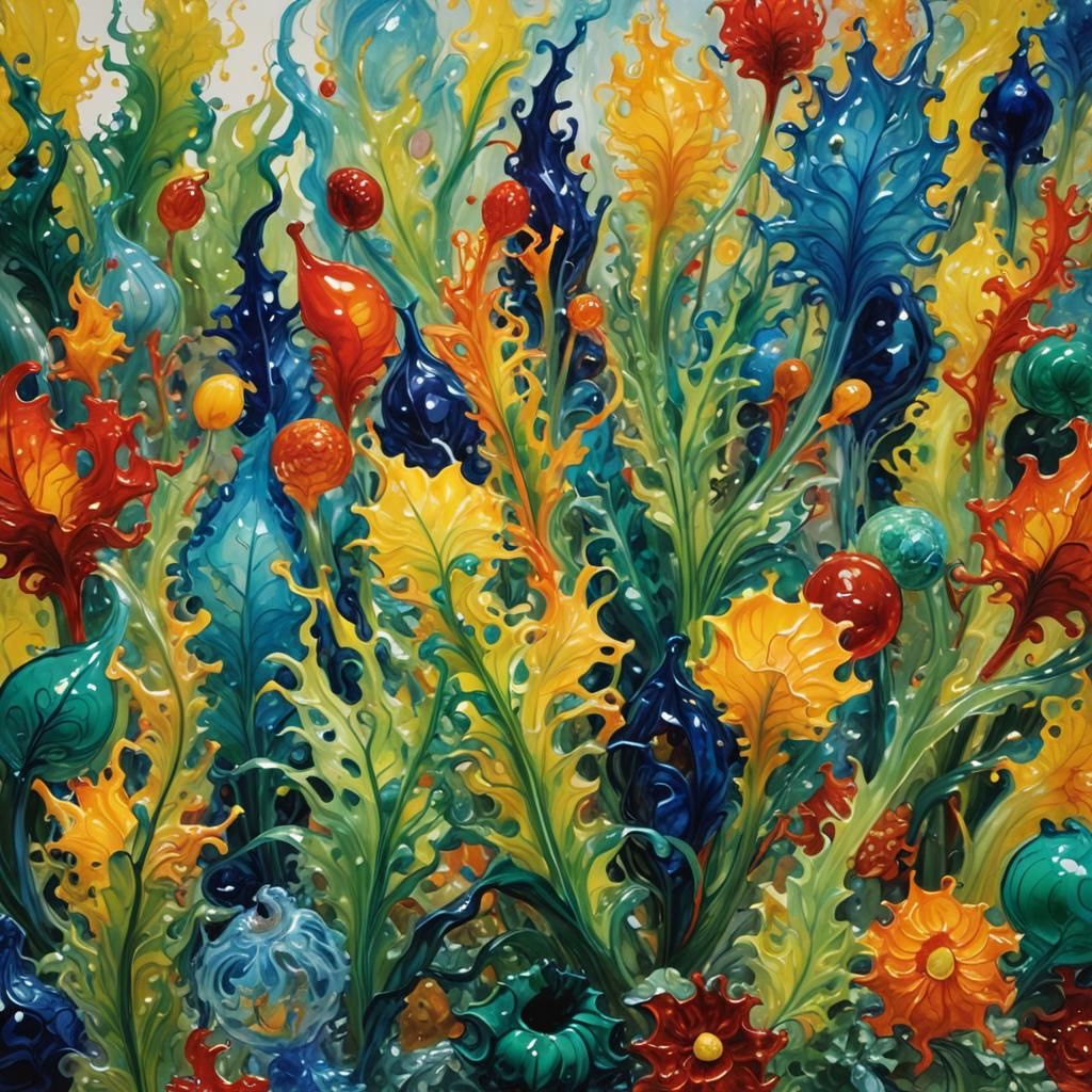 Glass Sculptures in Gouache Watercolor Style