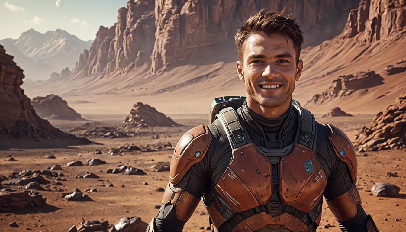 Young Martian Arrival on Alien Planet: Sci-Fi Concept Art