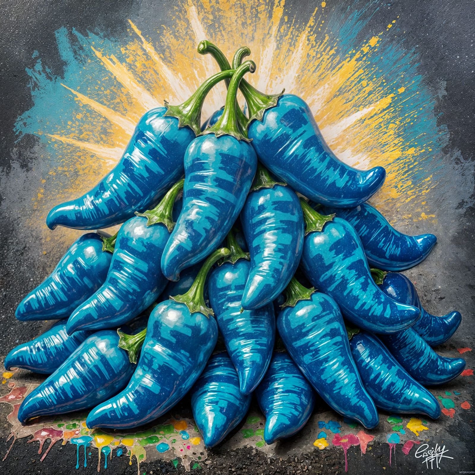 Vibrant Blue Chile Peppers in Dia de los Muertos Style