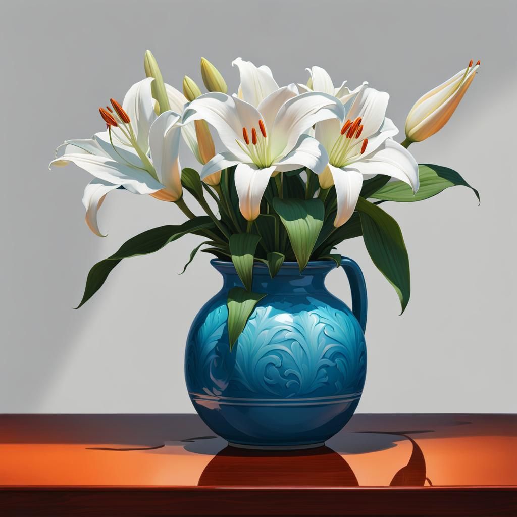 Lilies in Blue Vase: Expressionist Still Life