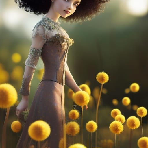 Dandelion Character Running: Detailed Digital Art