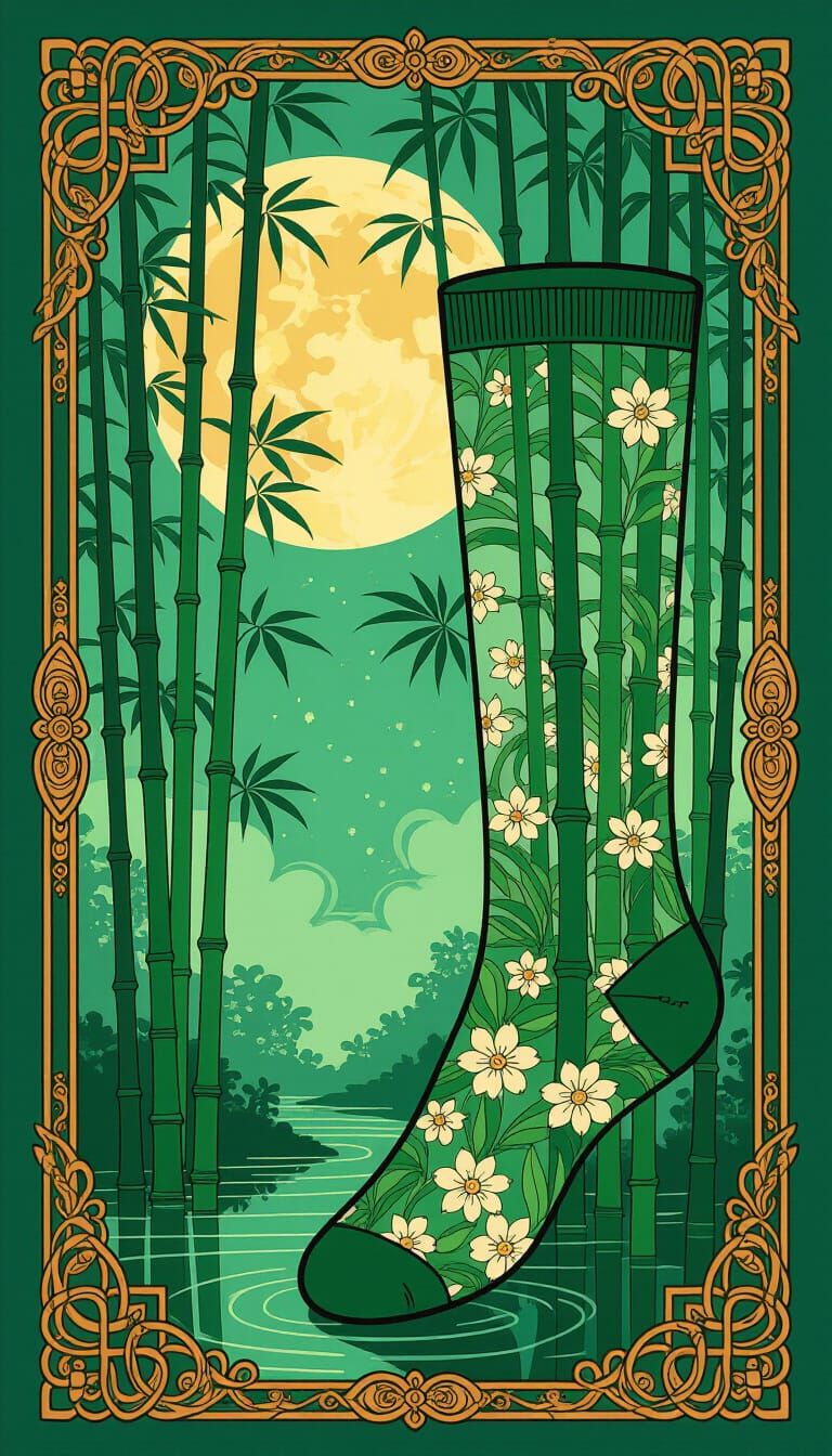 Chinese Bamboo Forest Sock Design in Art Nouveau Style