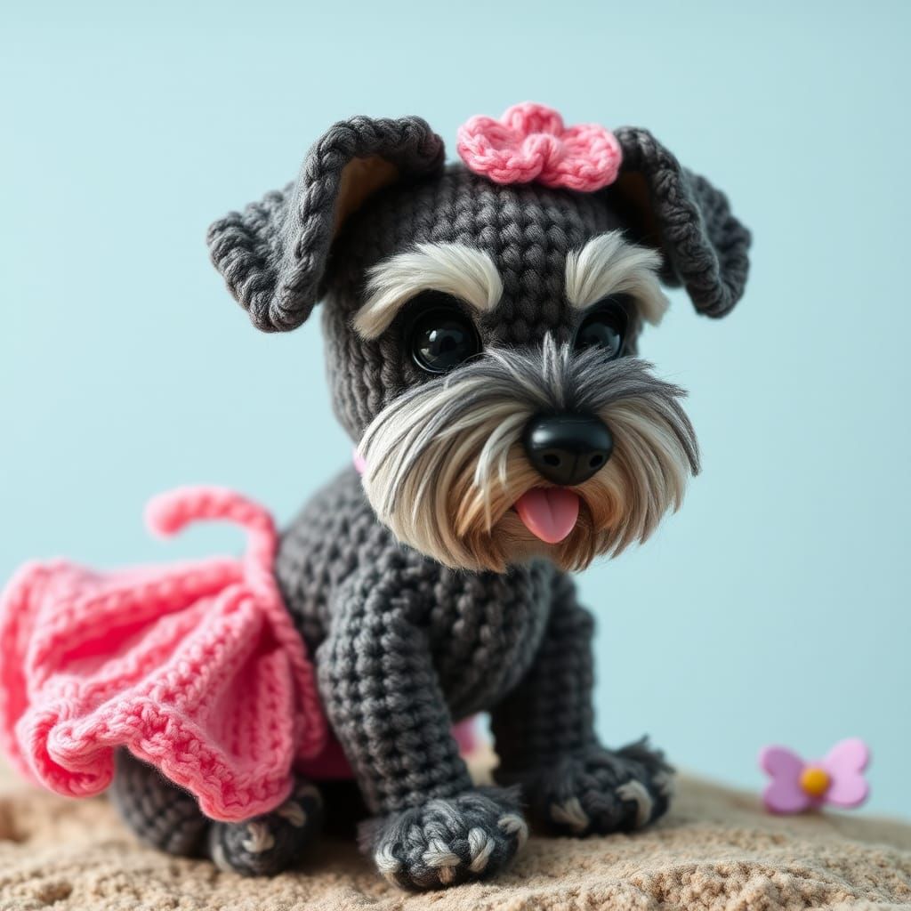 Crochet Miniature Schnauzer with Girl in Italy