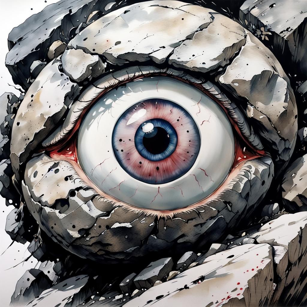 Eyeball Rock in Anime Ink Painting Style