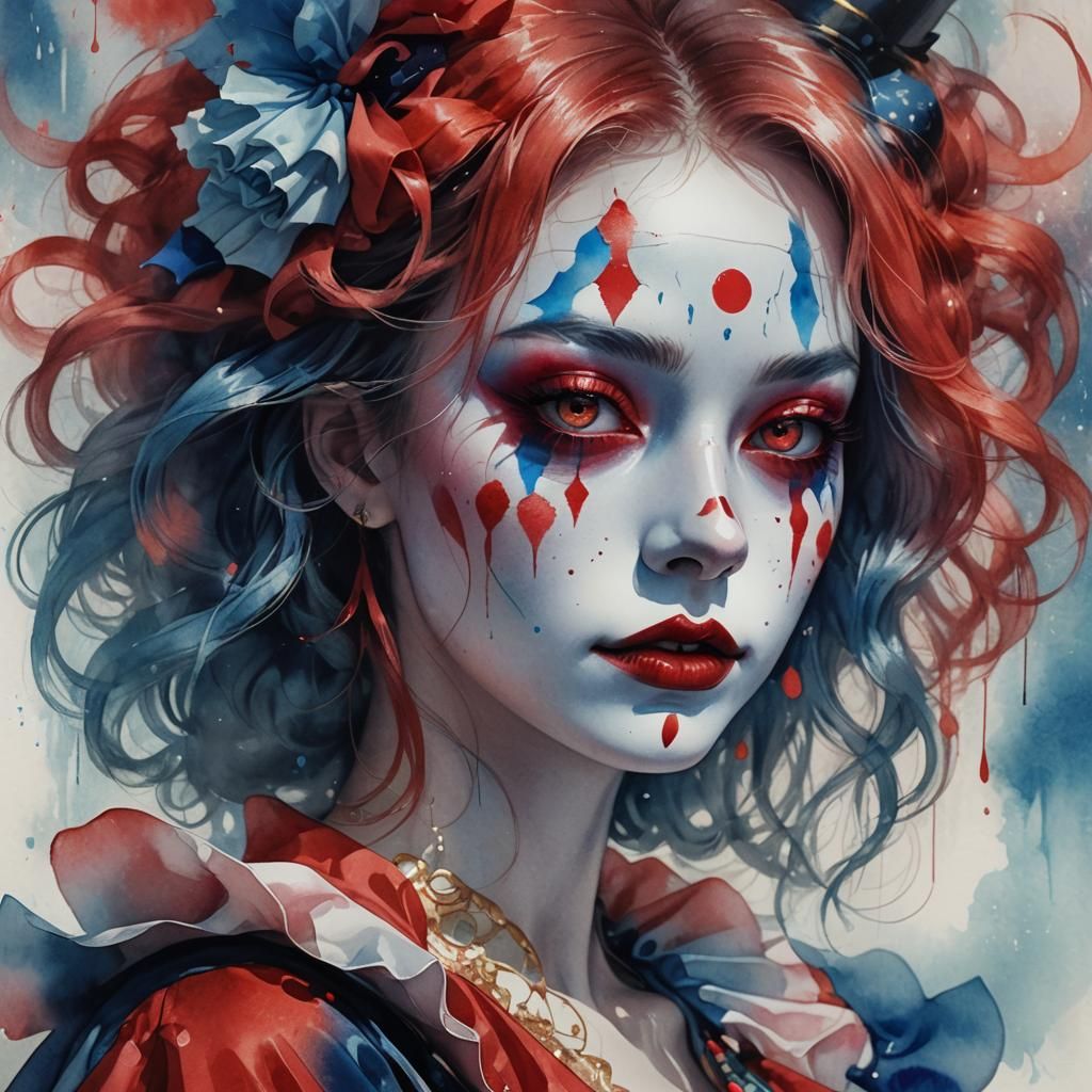 Fantasy Clown in Double Exposure: Anime-Inspired Digital Art