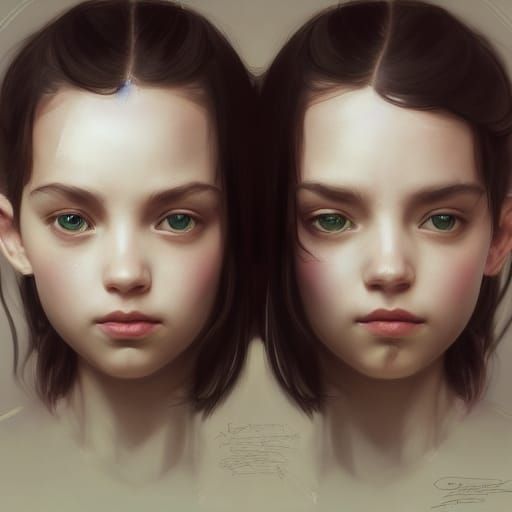 Beautiful Twins Portrait in Hyperdetailed Digital Art