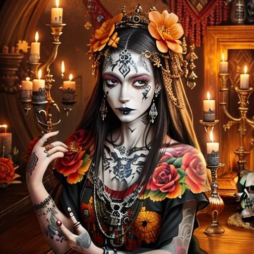 Jeweled Skull with Tattoos: Detailed Matte Painting
