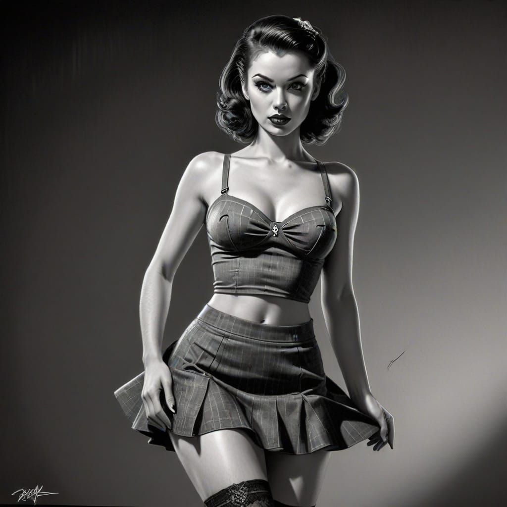 Provocative Pinup Girl in Sin City Graphite Style