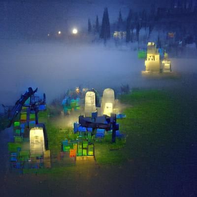 Eerie Graveyard Scene in Moonlight