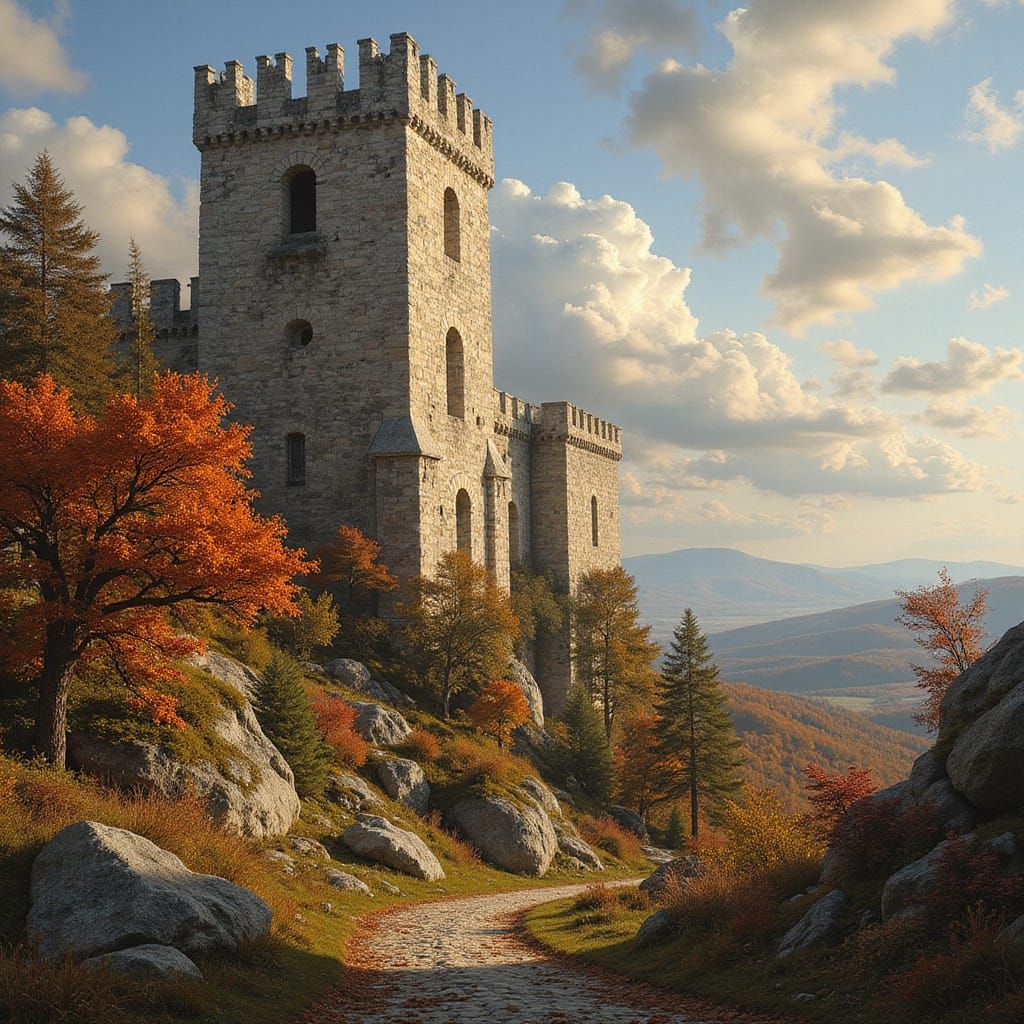 Epic Watchtower in Autumnal Fantasy Landscape