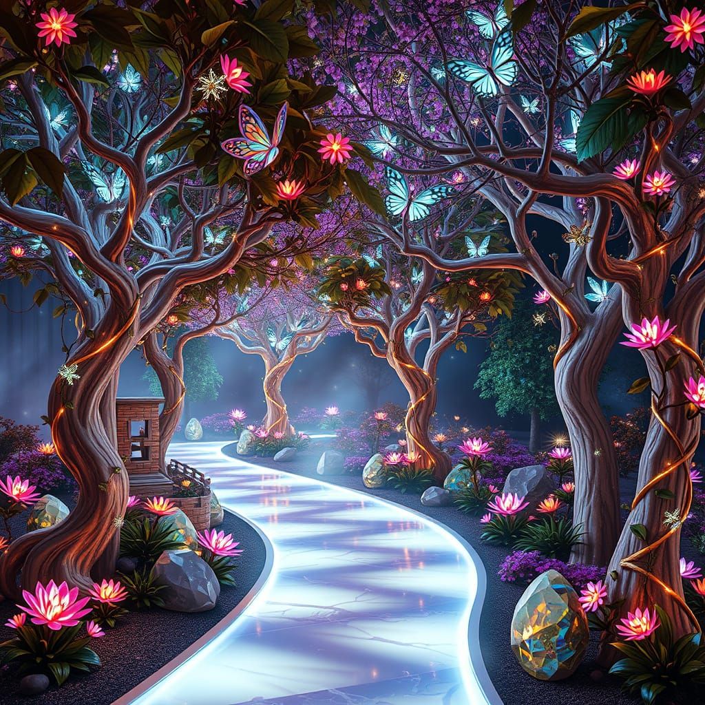 Surreal Diamond Garden with Crystalline Flora