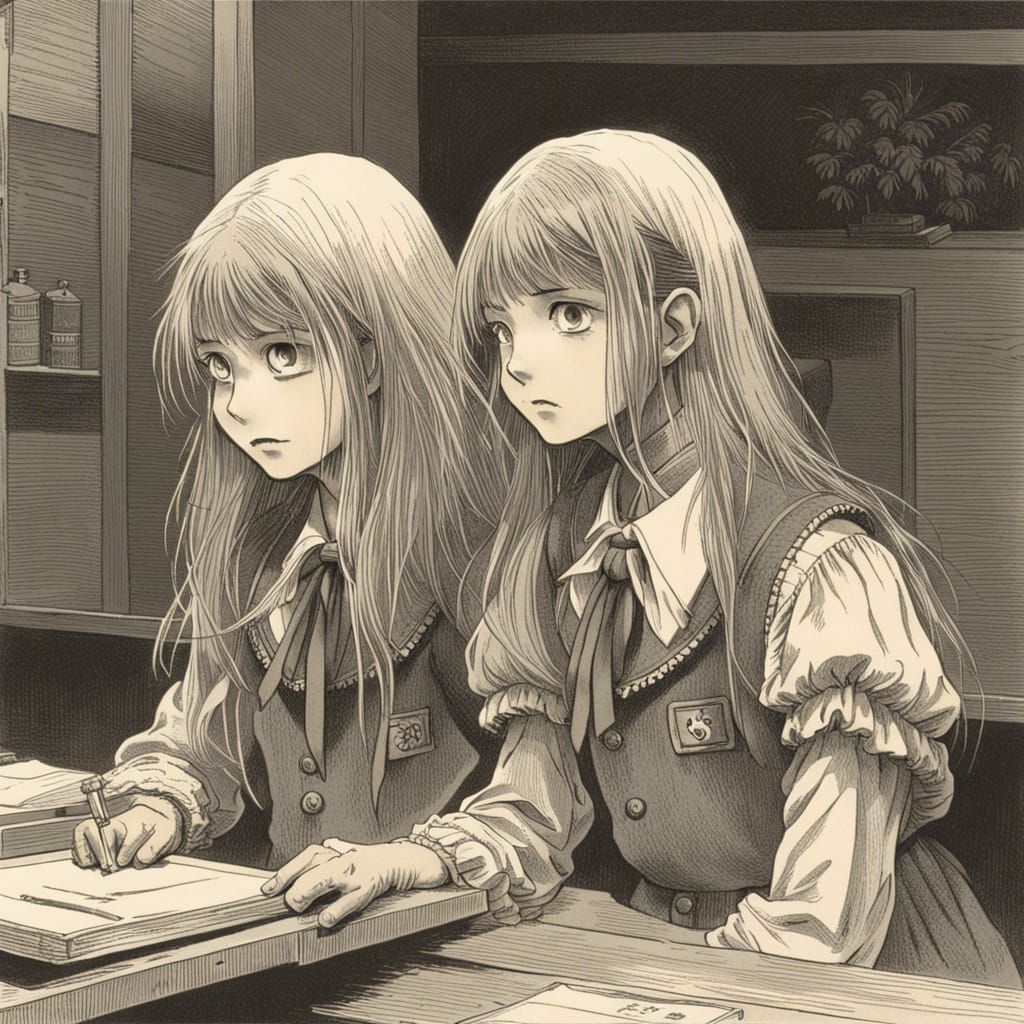 Manga Horror: Two Girls in a 1980s Japanese Style