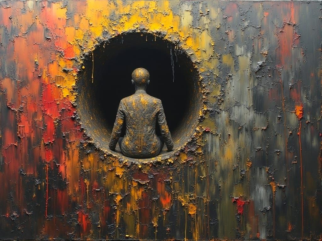 Dark Roots Dream Downward in Textured Oil Painting