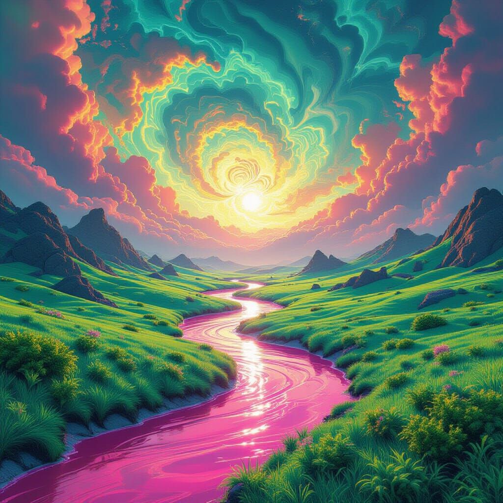 Psychedelic Landscape with Fractal Sky in 8K