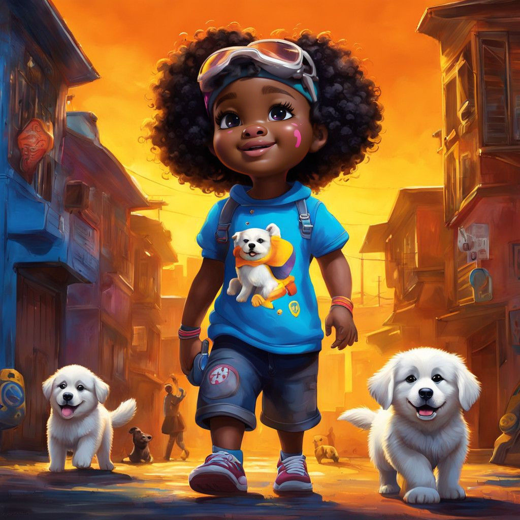 Vibrant Graffiti Art of a Happy Black Girl with Great Pyrene...