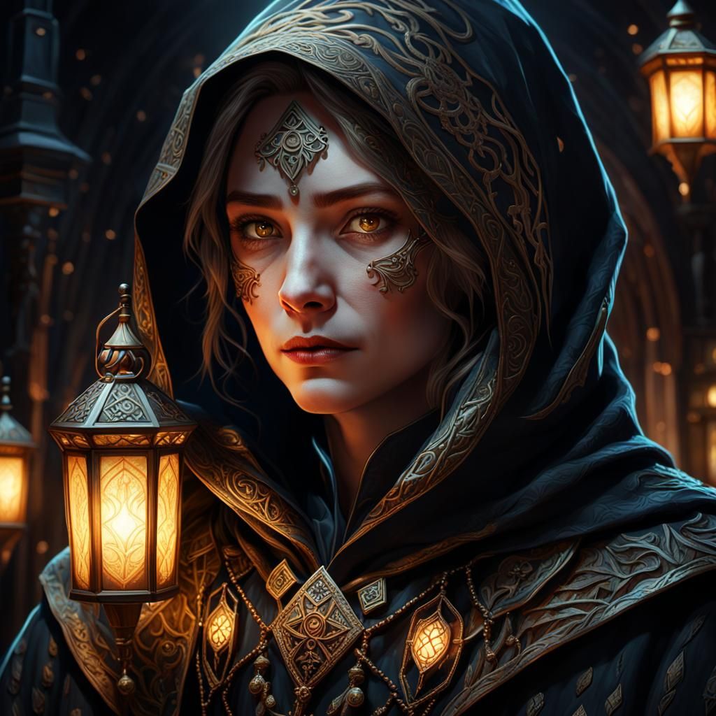 Fantasy Merchant Loryn: Detailed Portrait in Dark Setting