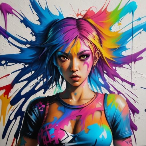 Waifu Graffiti Art in Spray Paint Style