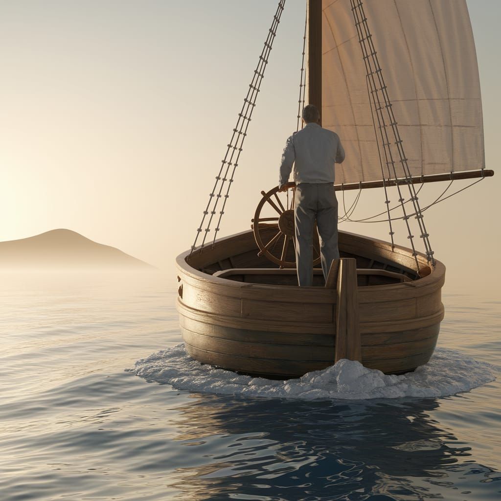 Vintage Sailor Navigates Golden Horizon