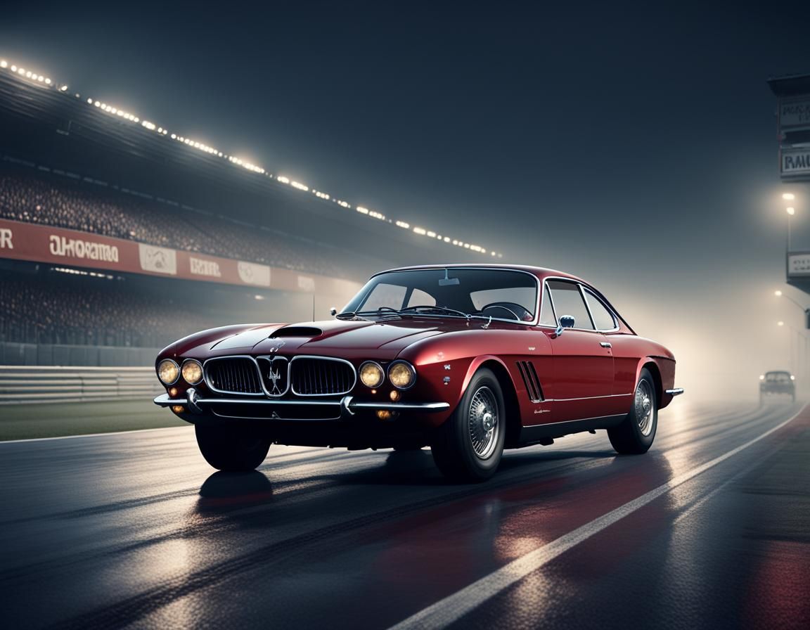 Maserati on Racetrack at Night: Digital Matte Painting