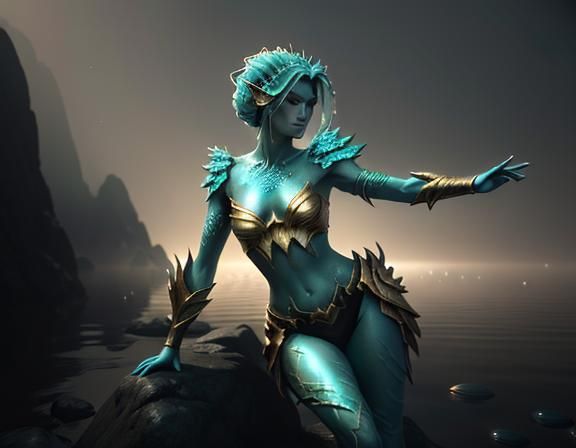 Female Amphibioid in Misty Fantasy, 3D Game Art