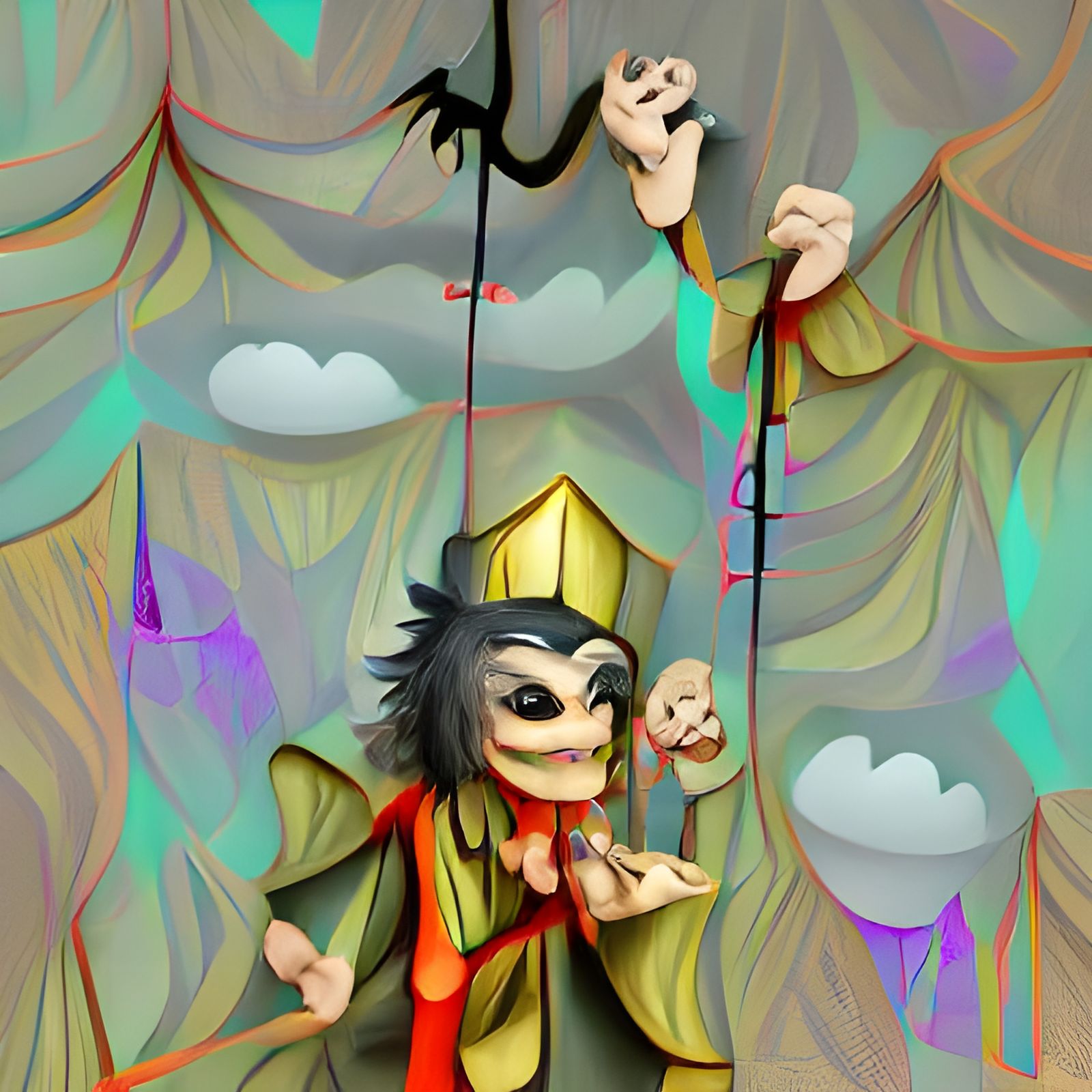 Wrathful Trickster God with Marionettes Illustration