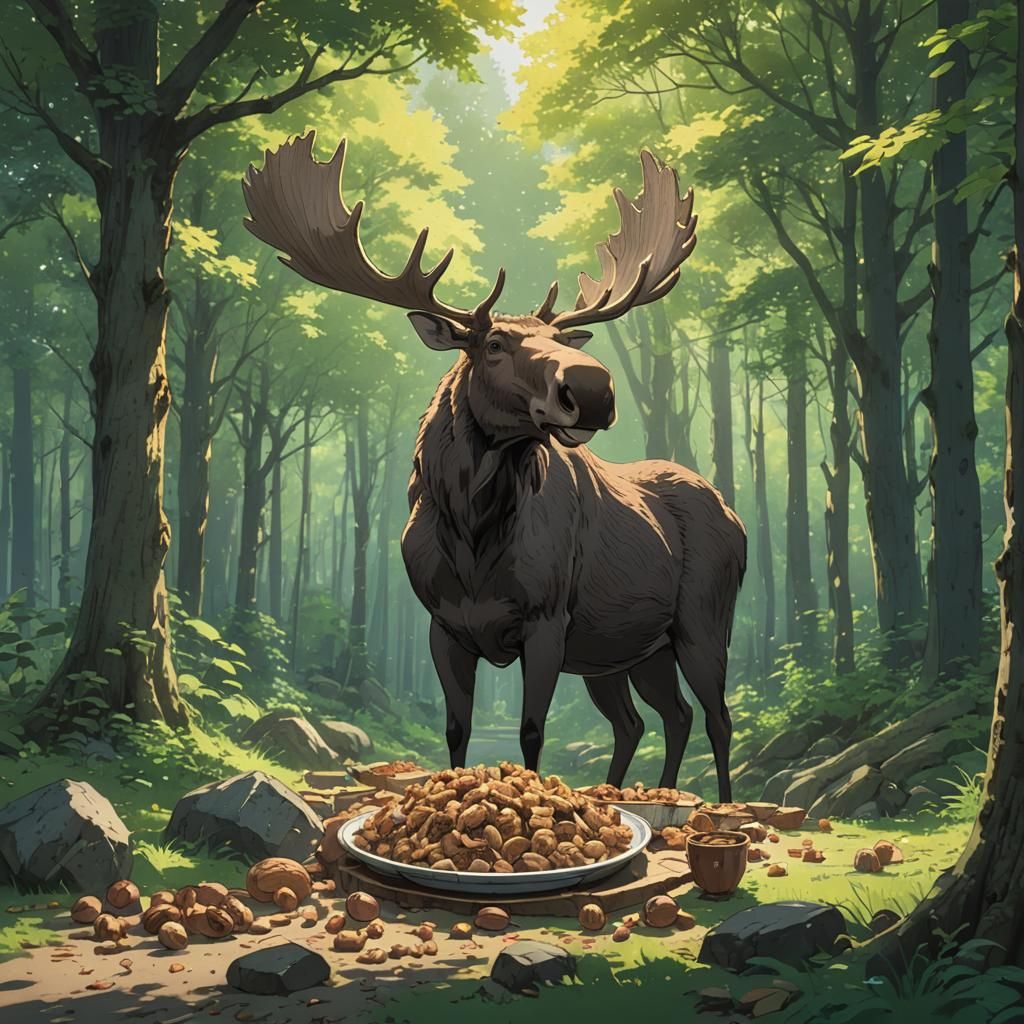 Menacing Moose Eats Walnuts: Studio Ghibli Anime Visual