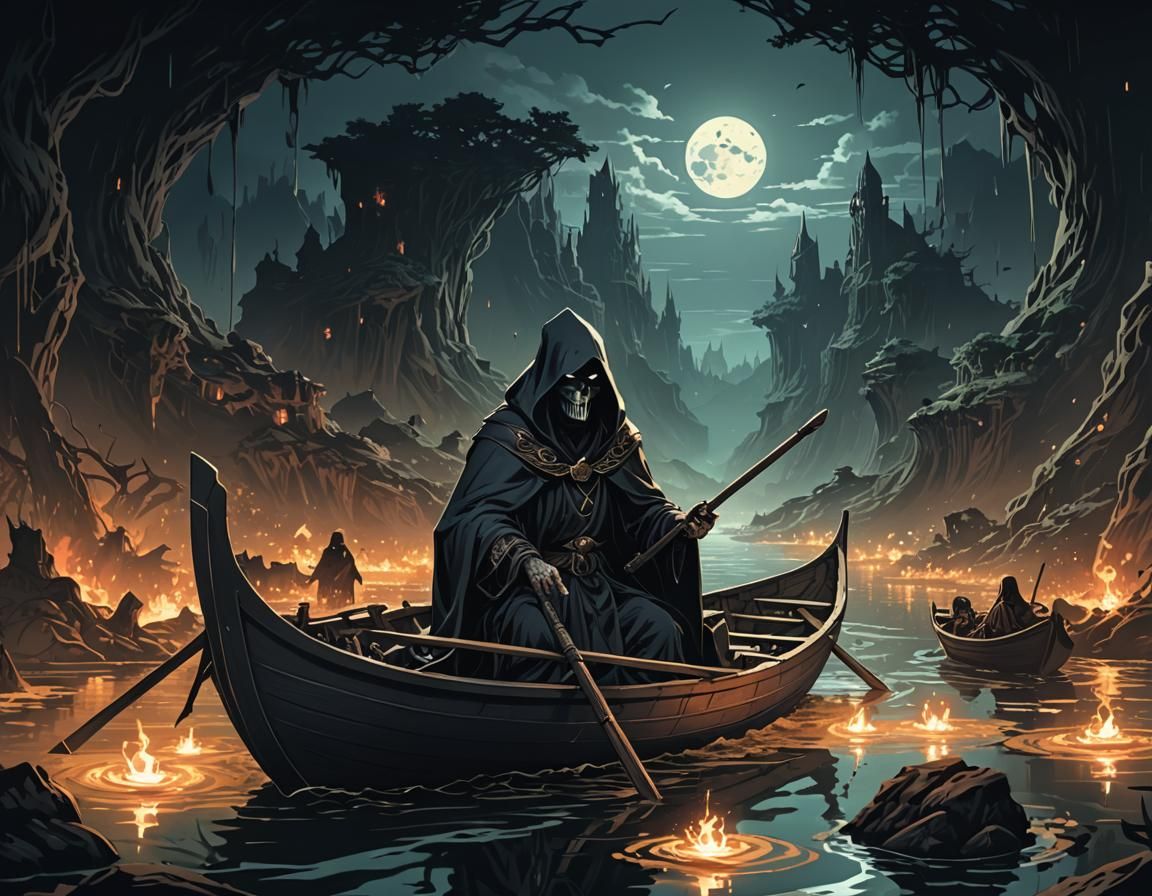 Ferryman on the River Styx in Anime Style