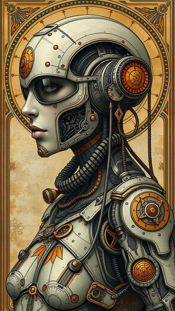 Cyborg in Steampunk Art Nouveau Style