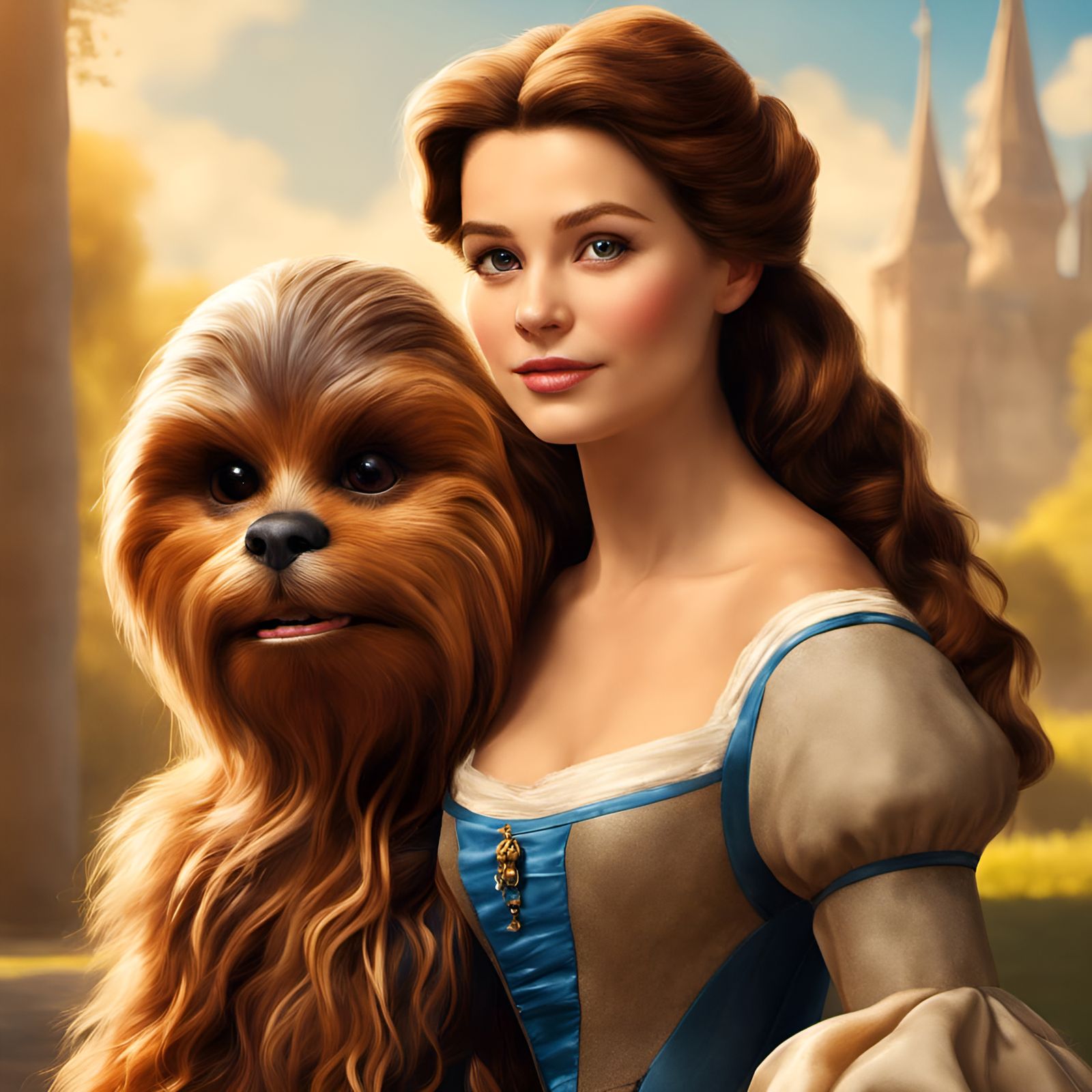Belle and Chewbacca Portrait in Leonardo DaVinci Style