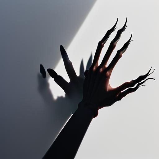 Its long, claw-like fingers reach down, mirroring the shape of the shadows, as if grasping desperately for something jus...