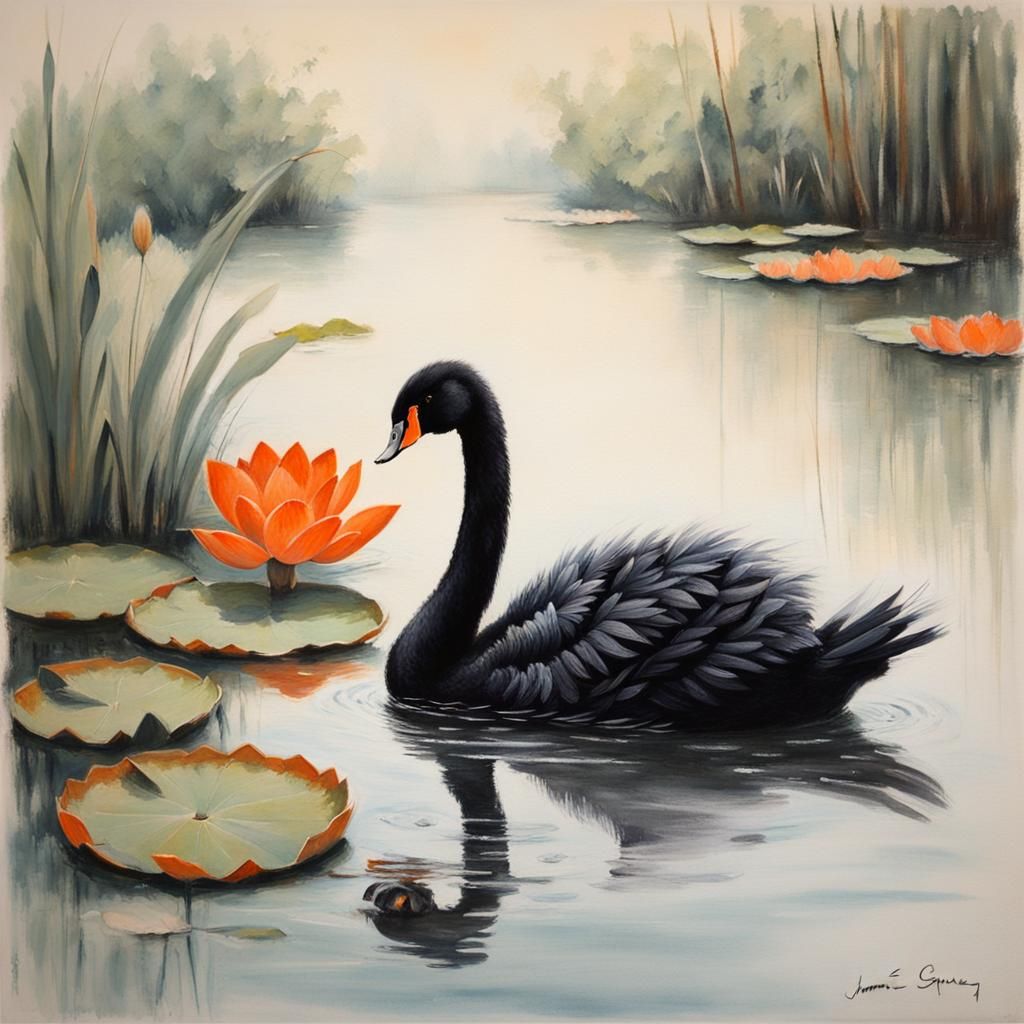 Black Swan in a waterscape