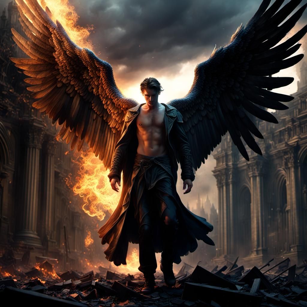 Fallen Angel in Burning City: Digital Matte Painting