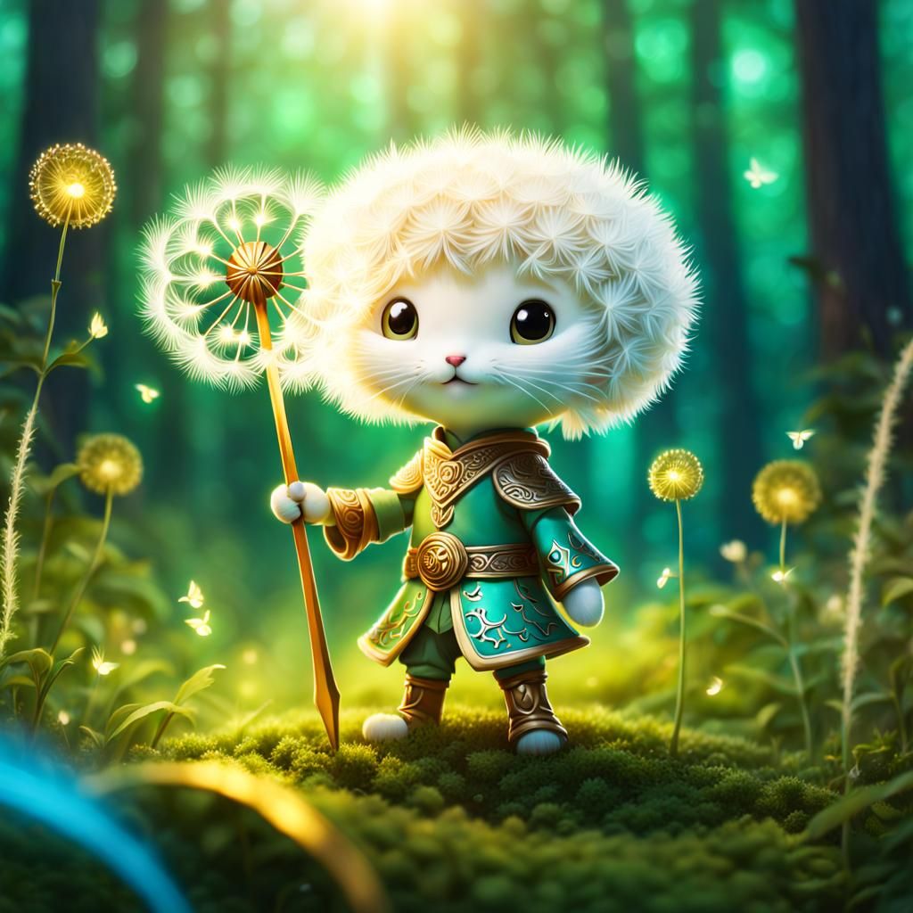 Chibi Dandelion Warrior in Magical Forest