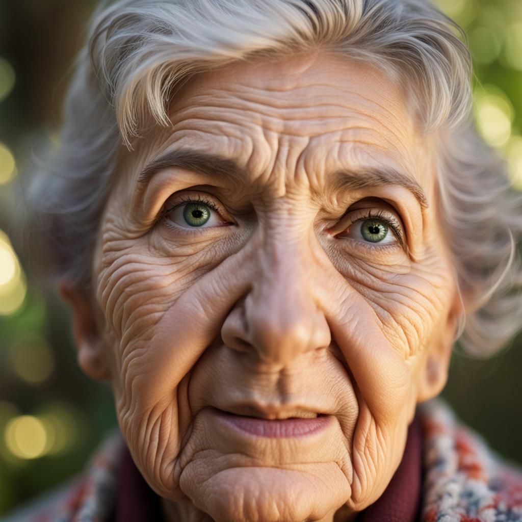 Detailed Portrait of a Grandmother with Tired Eyes