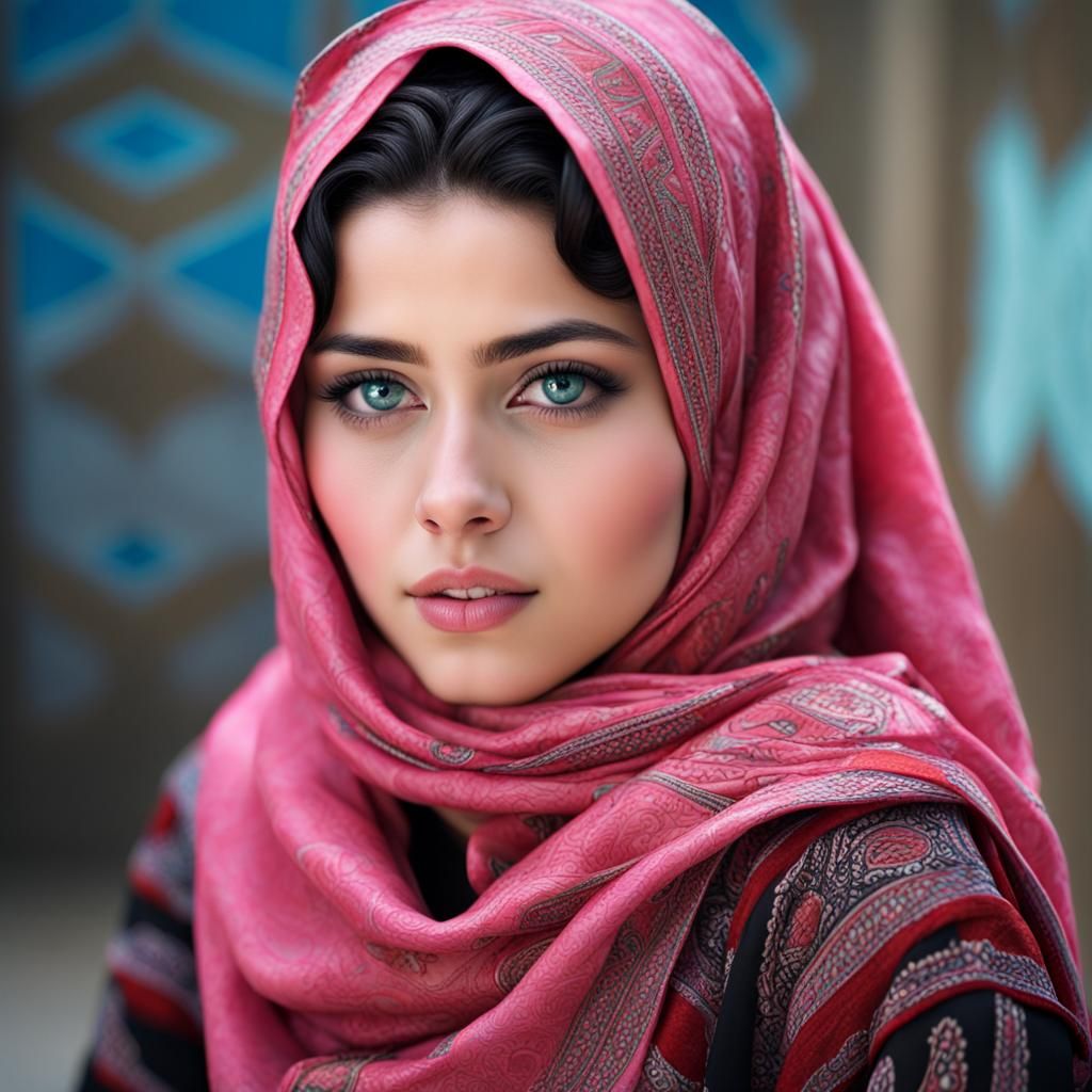 Yemeni Girl Portrait with Blue Eyes in 8K Ultra HD