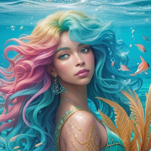 Vibrant Caribbean Mermaid in a Tropical Paradise