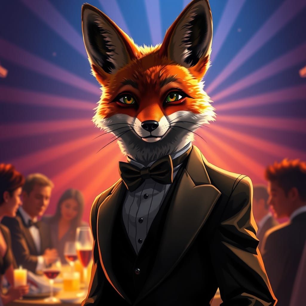 Fox in Tuxedo at Dinner Party, 3D Anime Art